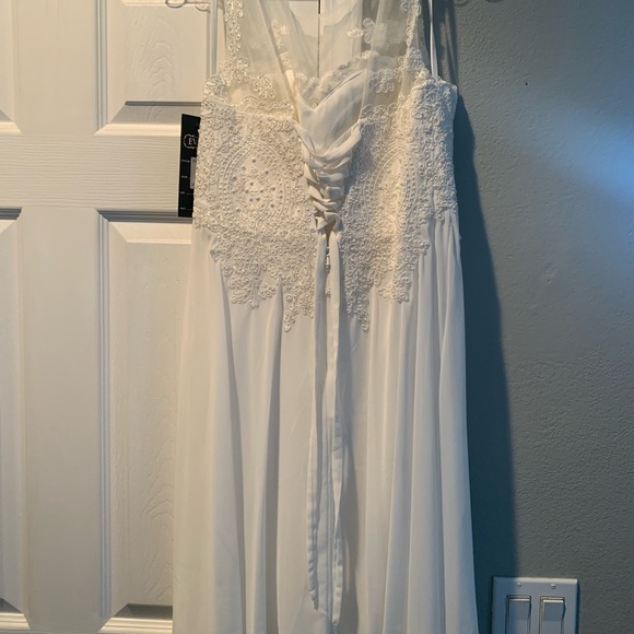Sheer Dress Ivory A-line Corset Back Chiffon off white beaded - Picture 4 of 12